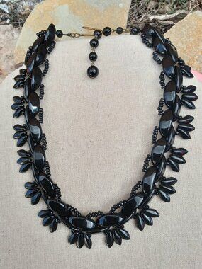 1930's Elaborate German Jet Glass Necklace
